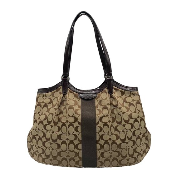 Coach Signature Khaki Canvas Devin Shoulder Bag F28503 - Picture 1 of 12
